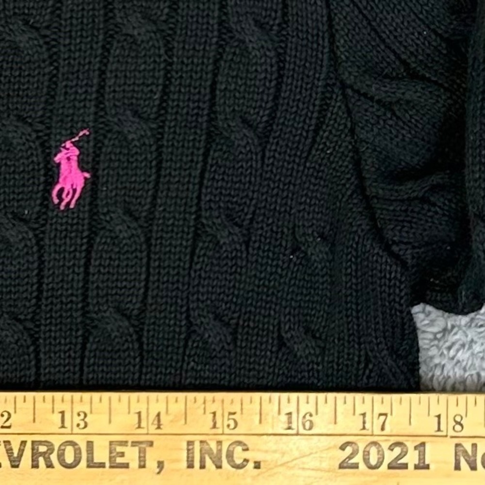 Ralph Lauren Sport Black Cable Knit Cotton Sweater Pink Pony XL - Picture 5 of 8